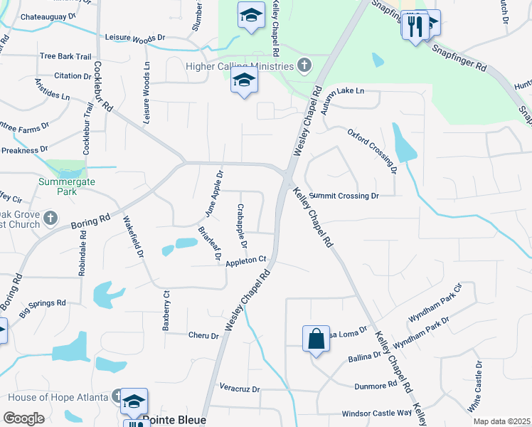 map of restaurants, bars, coffee shops, grocery stores, and more near 3036 Crabapple Circle in Decatur