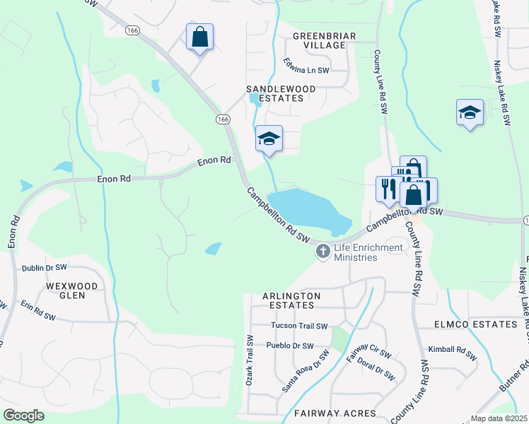 map of restaurants, bars, coffee shops, grocery stores, and more near 4734 Campbellton Road Southwest in Atlanta