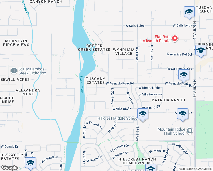map of restaurants, bars, coffee shops, grocery stores, and more near 7310 West Monte Lindo in Glendale