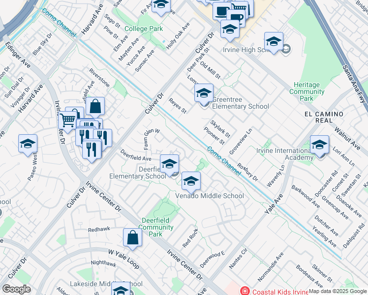 map of restaurants, bars, coffee shops, grocery stores, and more near 26 Fawn Glen East in Irvine