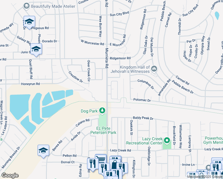map of restaurants, bars, coffee shops, grocery stores, and more near 29260 Camino Del Sol Este in Menifee