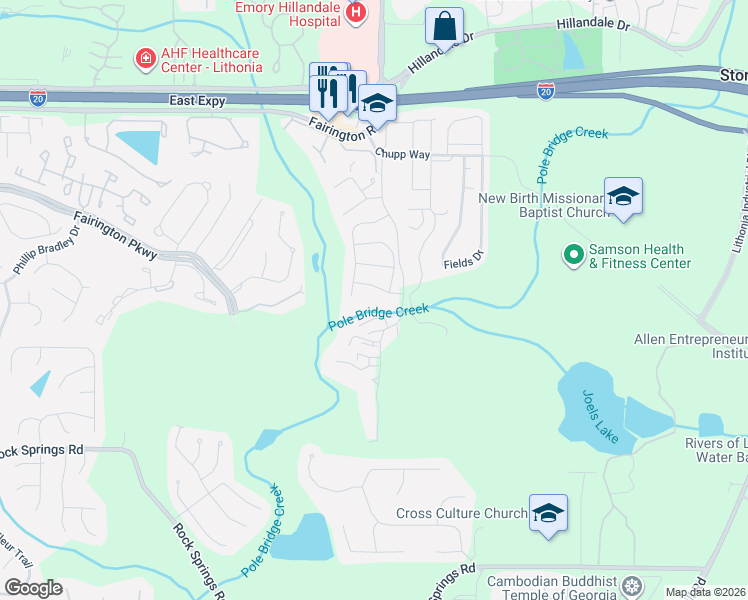 map of restaurants, bars, coffee shops, grocery stores, and more near 5930 Trent Jones Way in Stonecrest