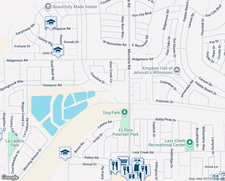 map of restaurants, bars, coffee shops, grocery stores, and more near 29252 Deer Creek Circle in Menifee