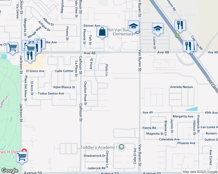 map of restaurants, bars, coffee shops, grocery stores, and more near 48560 Red Mountain Place in Coachella