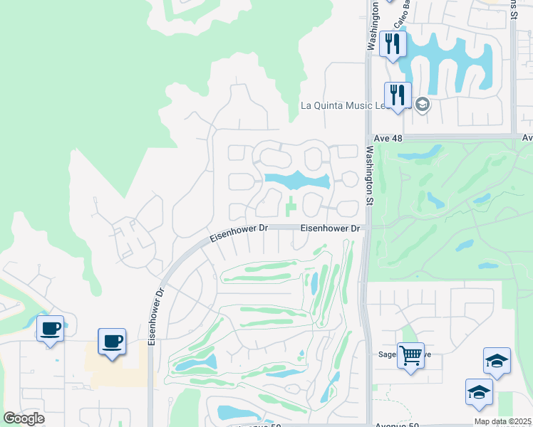 map of restaurants, bars, coffee shops, grocery stores, and more near 48514 Via Amistad in La Quinta