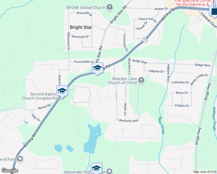 map of restaurants, bars, coffee shops, grocery stores, and more near 4065 Bent Oak Court in Douglasville