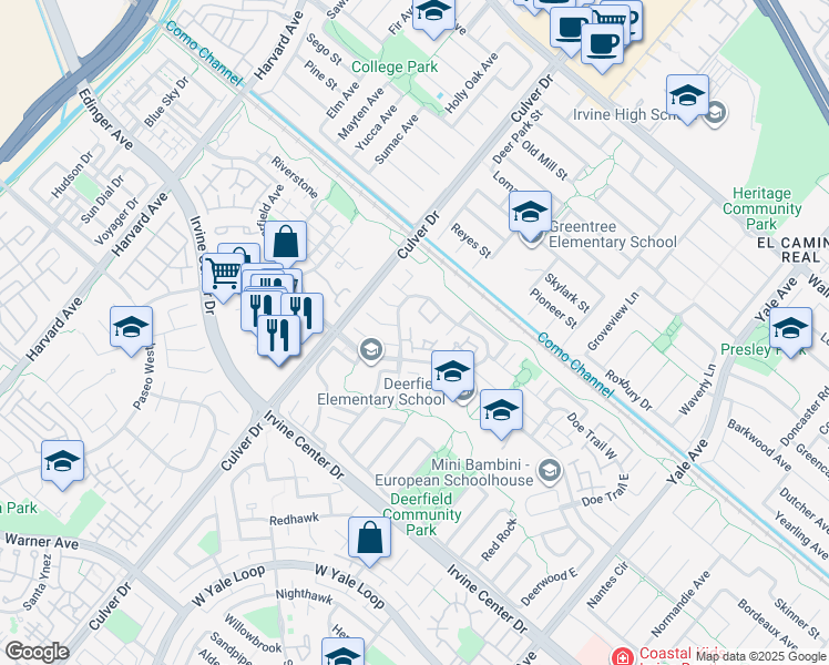 map of restaurants, bars, coffee shops, grocery stores, and more near 1 Wintergreen in Irvine