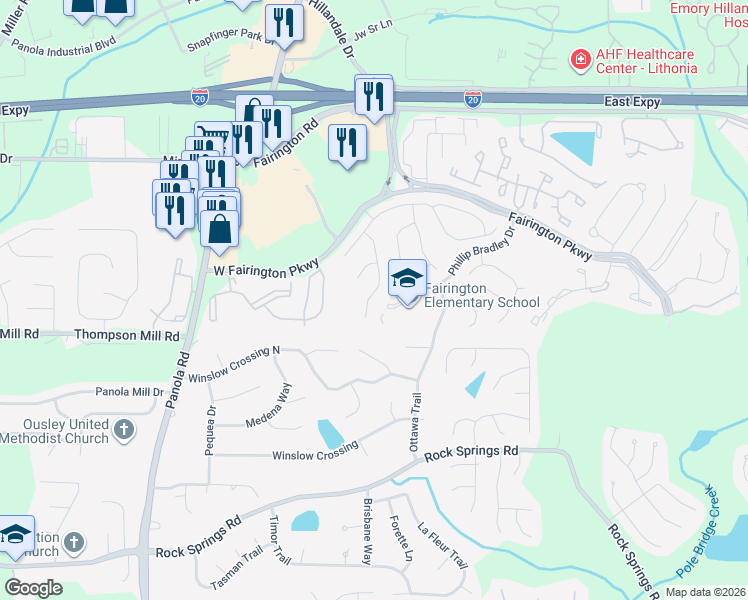 map of restaurants, bars, coffee shops, grocery stores, and more near 3025 Hampton Club Way in Stonecrest
