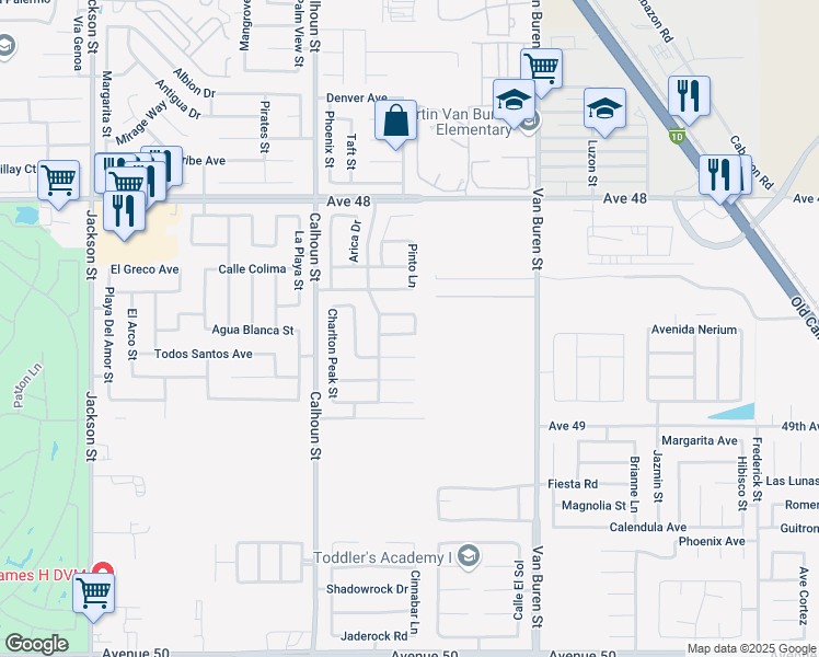 map of restaurants, bars, coffee shops, grocery stores, and more near 48560 Red Mountain Place in Coachella