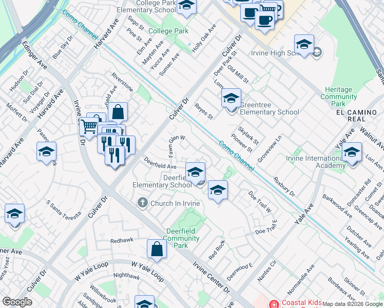 map of restaurants, bars, coffee shops, grocery stores, and more near 10 Wintergreen in Irvine