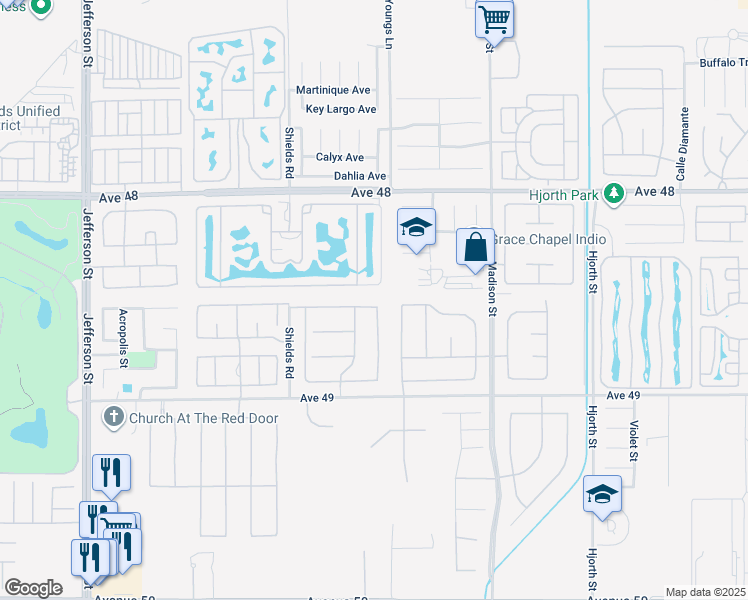 map of restaurants, bars, coffee shops, grocery stores, and more near 80710 Plum Lane in Indio