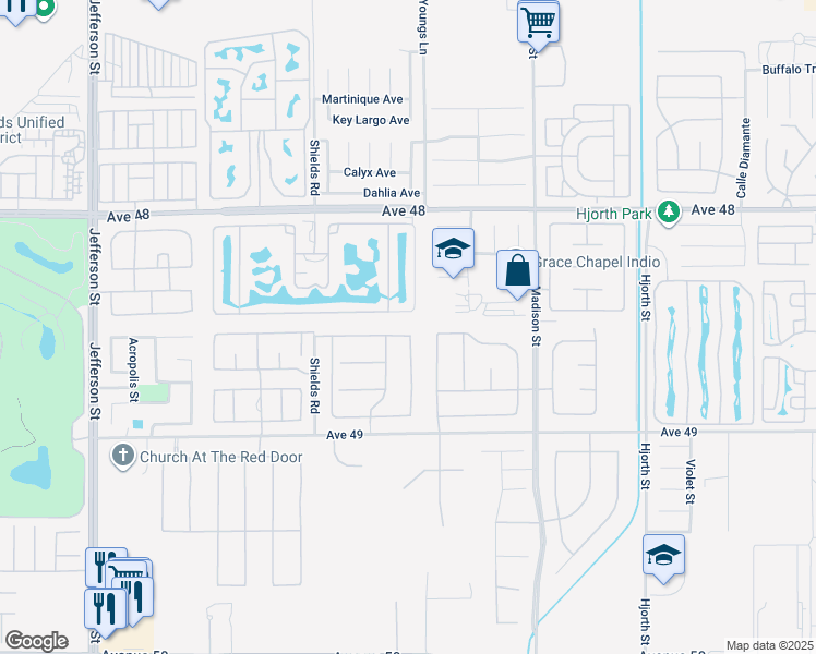 map of restaurants, bars, coffee shops, grocery stores, and more near 80710 Plum Lane in Indio