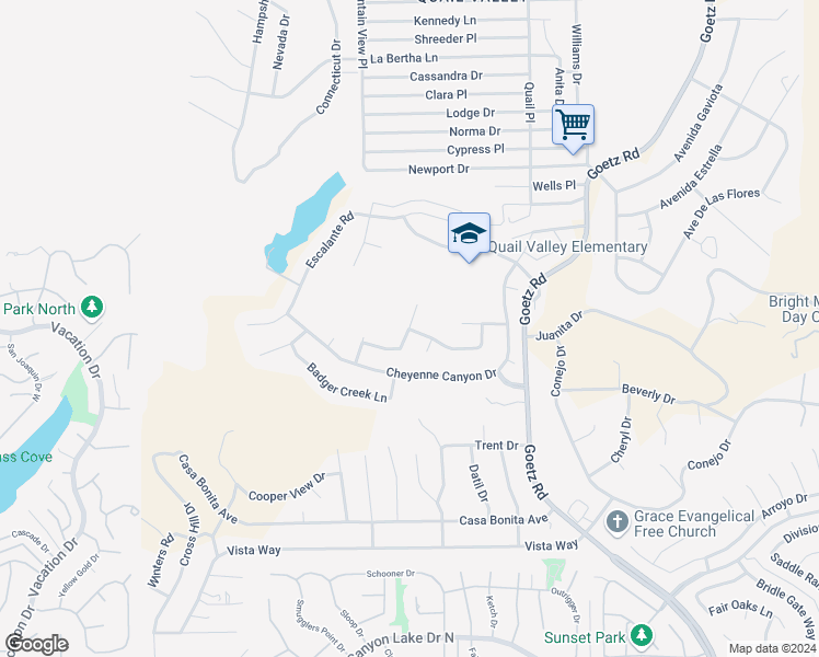 map of restaurants, bars, coffee shops, grocery stores, and more near 29219 Eldorado Way in Canyon Lake