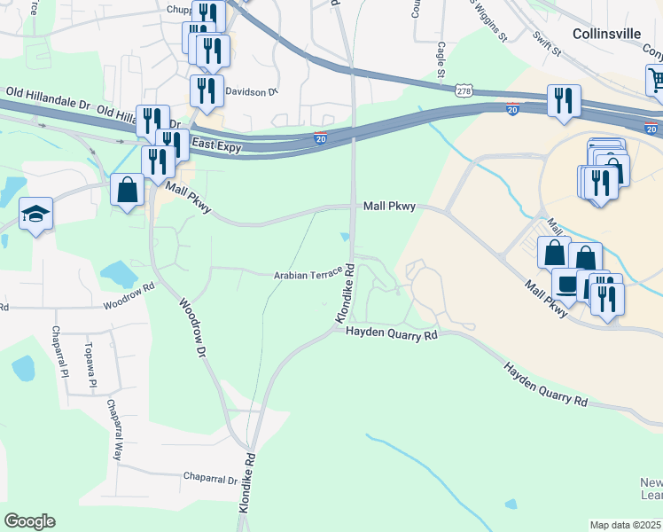 map of restaurants, bars, coffee shops, grocery stores, and more near 6864 Arabian Terrace in Stonecrest