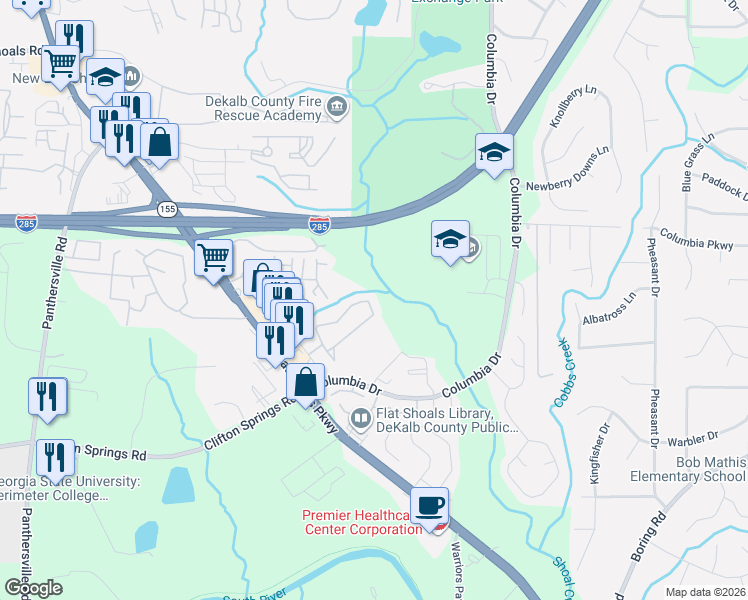 map of restaurants, bars, coffee shops, grocery stores, and more near 2837 Vining Ridge Terrace in Decatur
