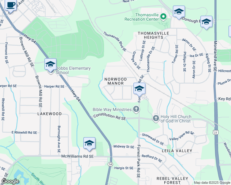 map of restaurants, bars, coffee shops, grocery stores, and more near 2122 Belhaven Lane Southeast in Atlanta