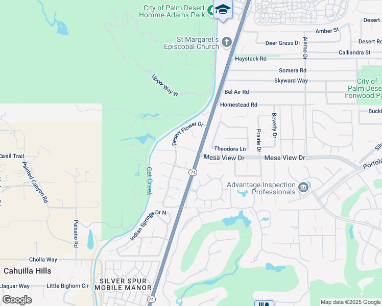 map of restaurants, bars, coffee shops, grocery stores, and more near 72405 Ridgecrest Lane in Palm Desert