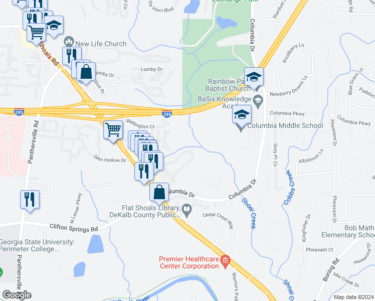 map of restaurants, bars, coffee shops, grocery stores, and more near 2832 Vining Ridge Terrace in Decatur