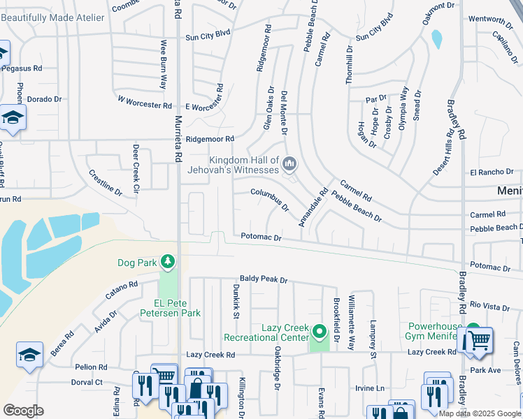 map of restaurants, bars, coffee shops, grocery stores, and more near 29234 Lotus Circle in Menifee