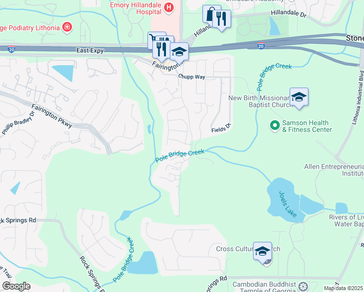 map of restaurants, bars, coffee shops, grocery stores, and more near 5930 Trent Jones Way in Stonecrest