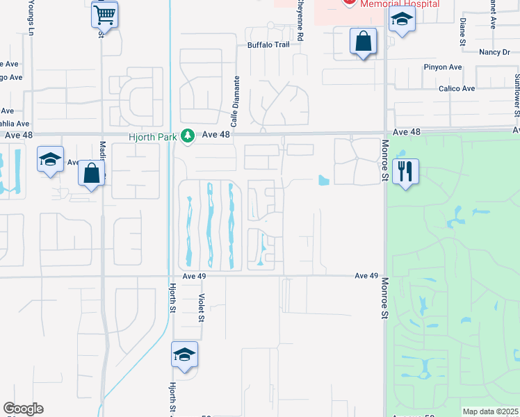 map of restaurants, bars, coffee shops, grocery stores, and more near Mountain View South in Indio