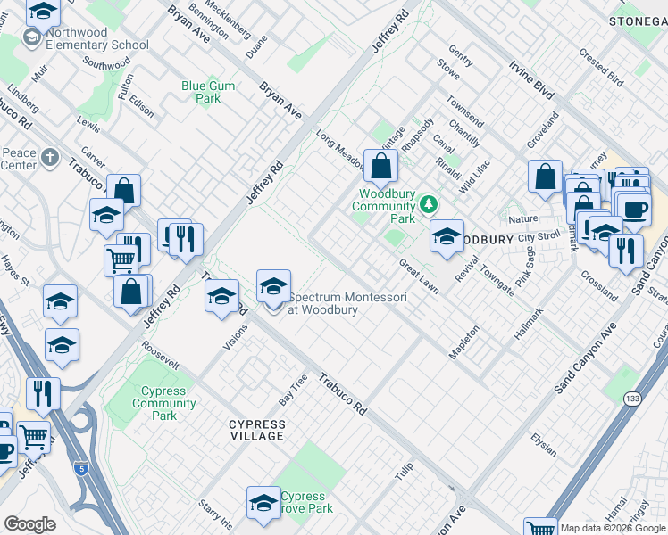 map of restaurants, bars, coffee shops, grocery stores, and more near 58 Eclipse in Irvine