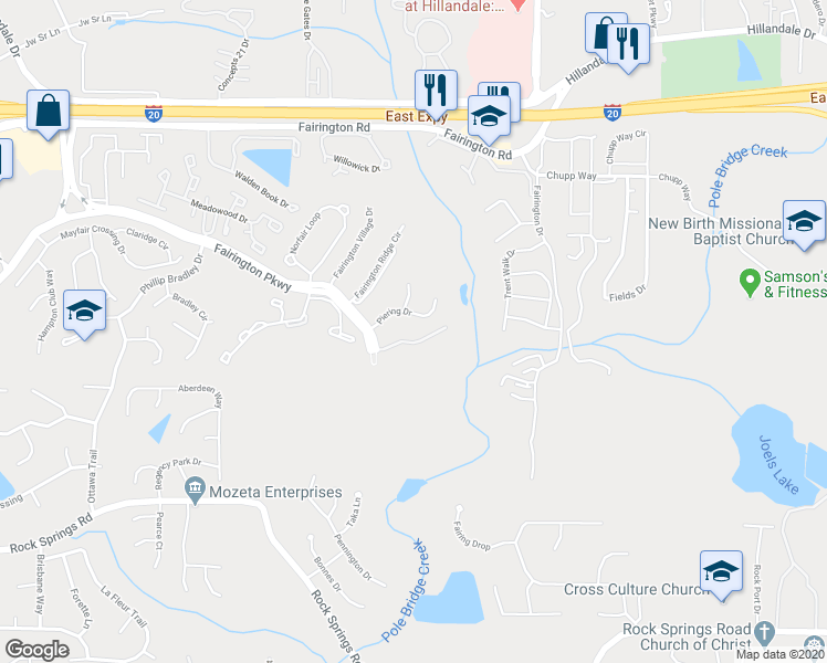 map of restaurants, bars, coffee shops, grocery stores, and more near 4301 Fairington Club Drive in Stonecrest