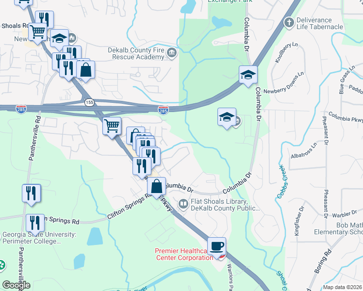 map of restaurants, bars, coffee shops, grocery stores, and more near 2837 Vining Ridge Terrace in Decatur