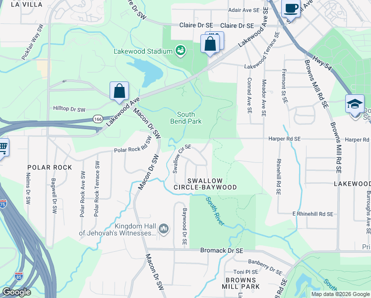 map of restaurants, bars, coffee shops, grocery stores, and more near 42 Finch Drive Southeast in Atlanta