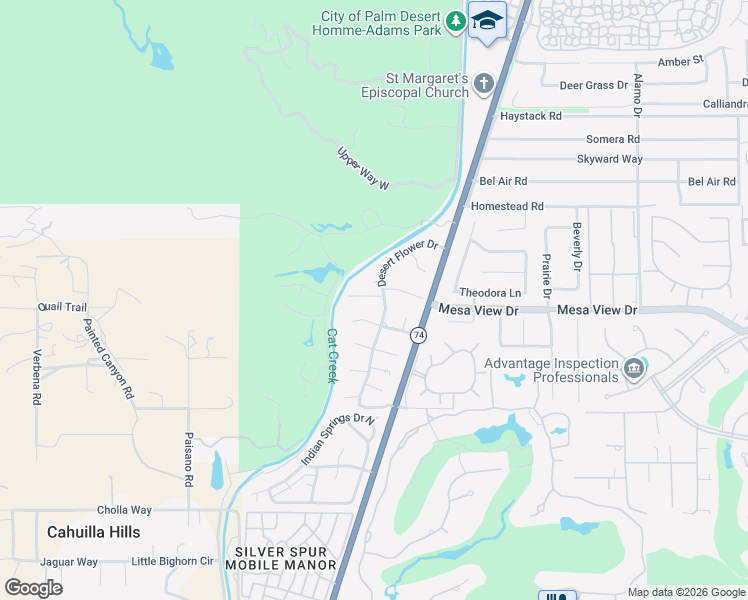 map of restaurants, bars, coffee shops, grocery stores, and more near 72339 Canyon Lane in Palm Desert