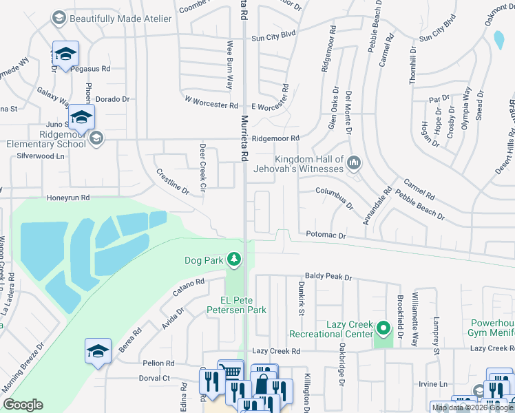 map of restaurants, bars, coffee shops, grocery stores, and more near 29254 Murrieta Road in Menifee