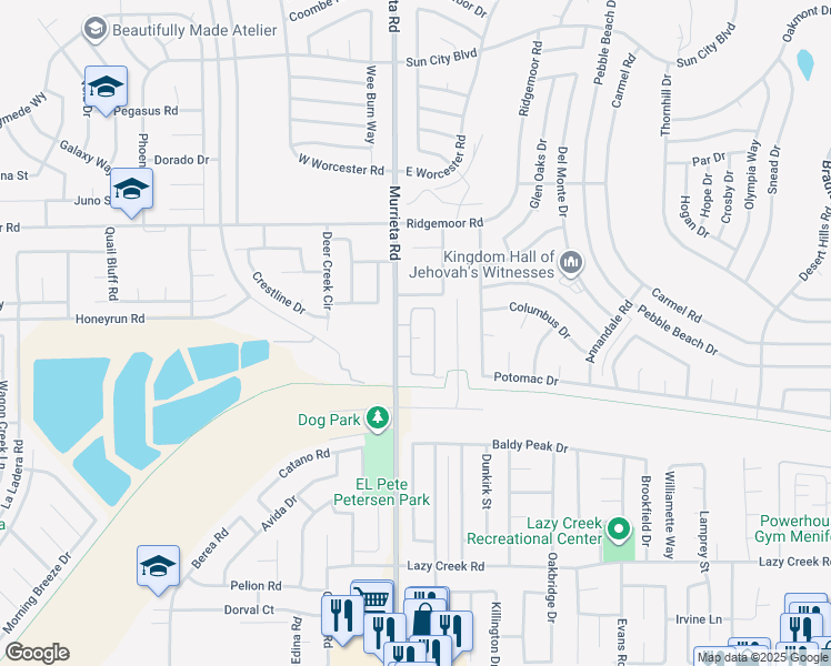 map of restaurants, bars, coffee shops, grocery stores, and more near 29254 Murrieta Road in Menifee