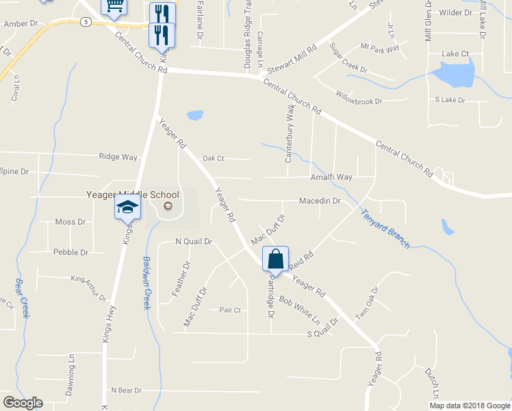 map of restaurants, bars, coffee shops, grocery stores, and more near 5801 Macedin Drive in Douglasville