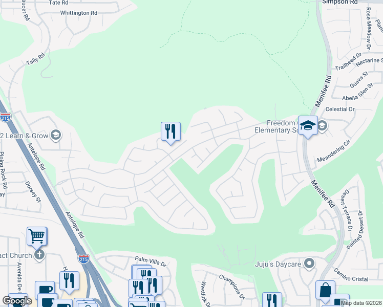 map of restaurants, bars, coffee shops, grocery stores, and more near 28400 Gold Dust Court in Menifee