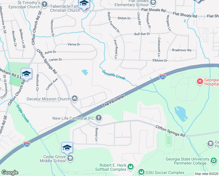 map of restaurants, bars, coffee shops, grocery stores, and more near 3318 Tarian Way in Decatur