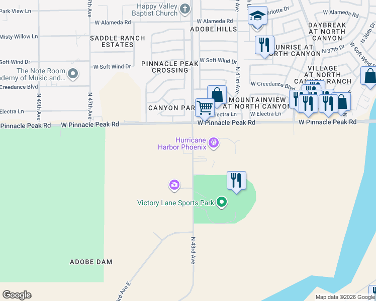 map of restaurants, bars, coffee shops, grocery stores, and more near 23280 North 43rd Avenue in Glendale