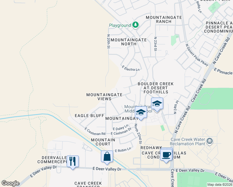 map of restaurants, bars, coffee shops, grocery stores, and more near 24229 North 21st Street in Phoenix
