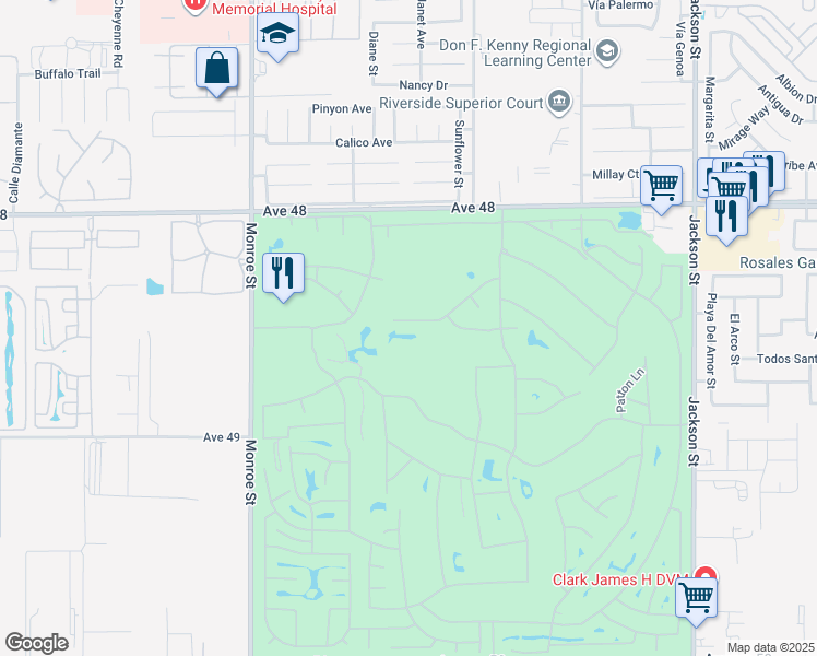 map of restaurants, bars, coffee shops, grocery stores, and more near 82241 Crosby Drive in Indio
