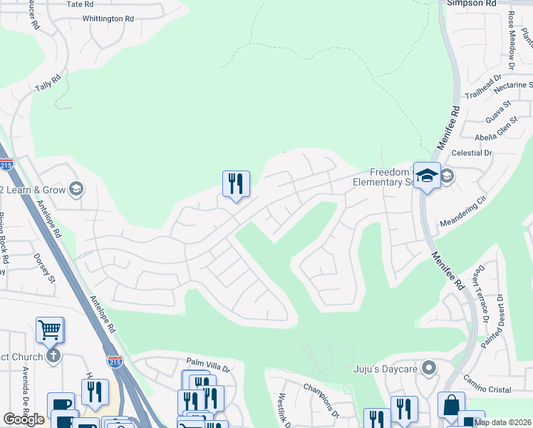 map of restaurants, bars, coffee shops, grocery stores, and more near 28400 Gold Dust Court in Menifee