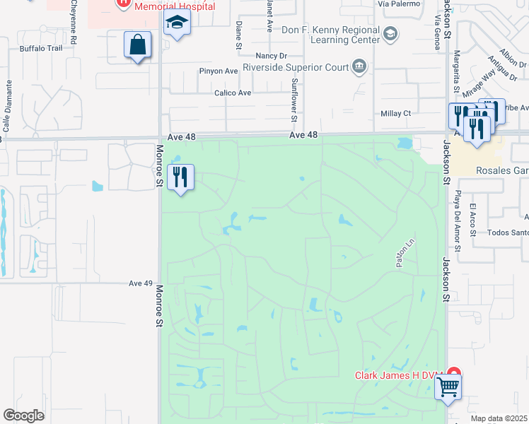 map of restaurants, bars, coffee shops, grocery stores, and more near 82241 Crosby Drive in Indio