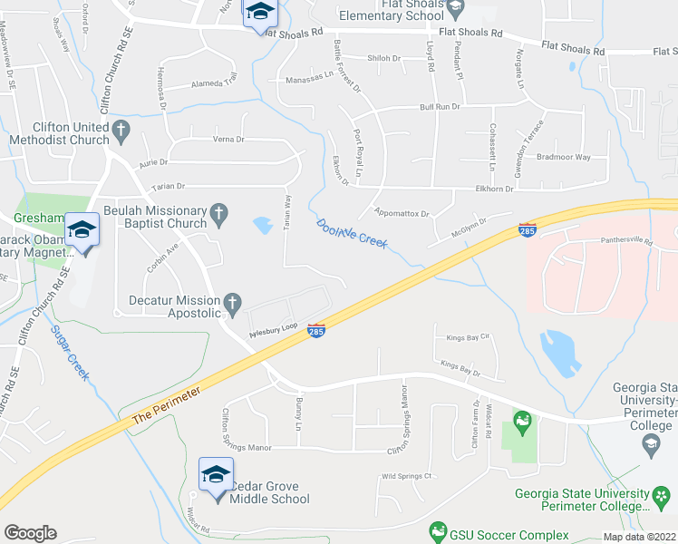 map of restaurants, bars, coffee shops, grocery stores, and more near 3318 Tarian Way in Decatur