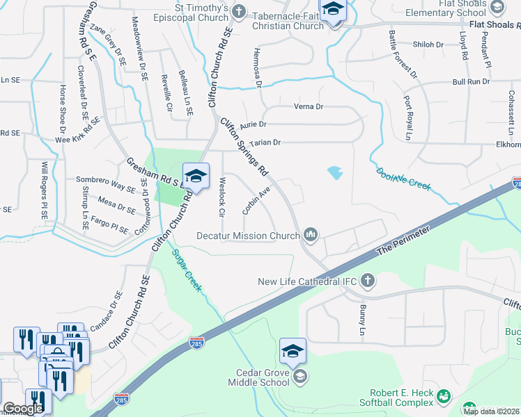 map of restaurants, bars, coffee shops, grocery stores, and more near 3058 Corbin Avenue in Decatur