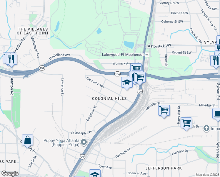 map of restaurants, bars, coffee shops, grocery stores, and more near 1367 Clermont Avenue in Atlanta