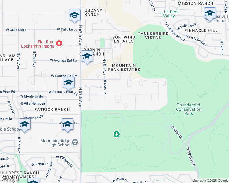 map of restaurants, bars, coffee shops, grocery stores, and more near 6416 West Parkside Lane in Glendale
