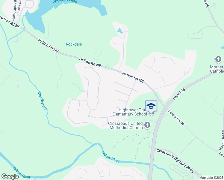 map of restaurants, bars, coffee shops, grocery stores, and more near 2436 Green Hollow Court in Conyers