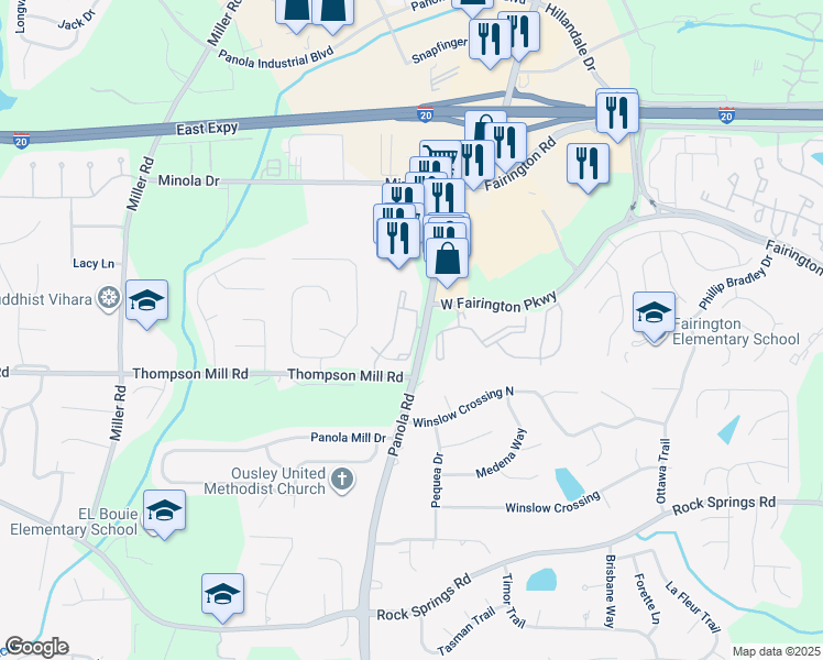 map of restaurants, bars, coffee shops, grocery stores, and more near 100 Cavalier Crossing in Lithonia