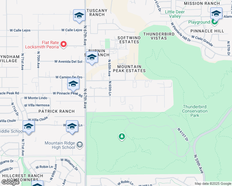 map of restaurants, bars, coffee shops, grocery stores, and more near 6416 West Parkside Lane in Glendale