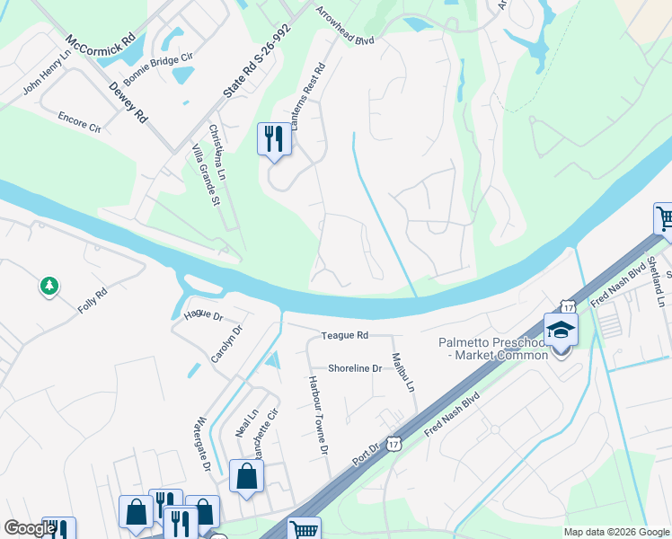 map of restaurants, bars, coffee shops, grocery stores, and more near 1530 Lanterns Rest Road in Myrtle Beach