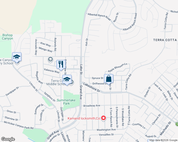 map of restaurants, bars, coffee shops, grocery stores, and more near 3273 Fig Court in Lake Elsinore
