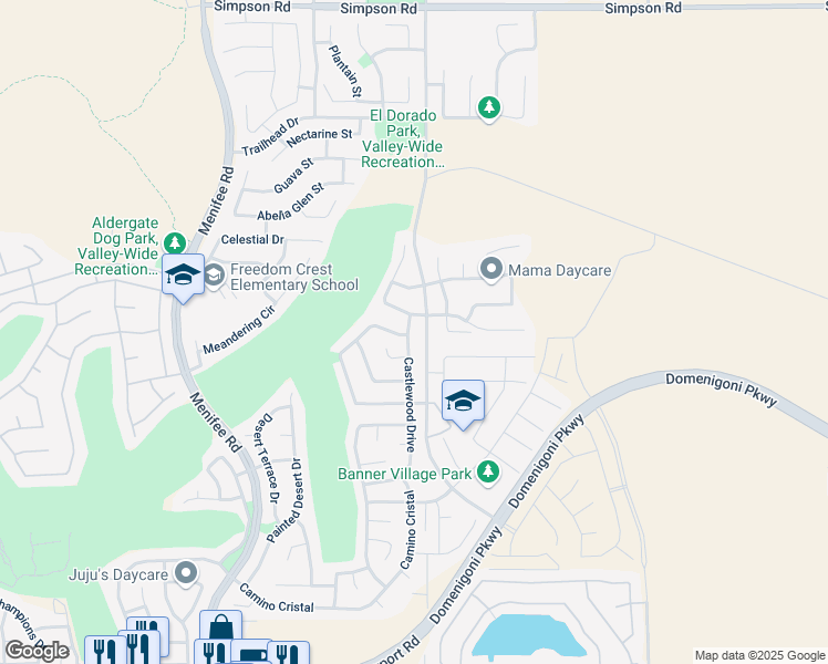 map of restaurants, bars, coffee shops, grocery stores, and more near 29242 Castlewood Drive in Menifee